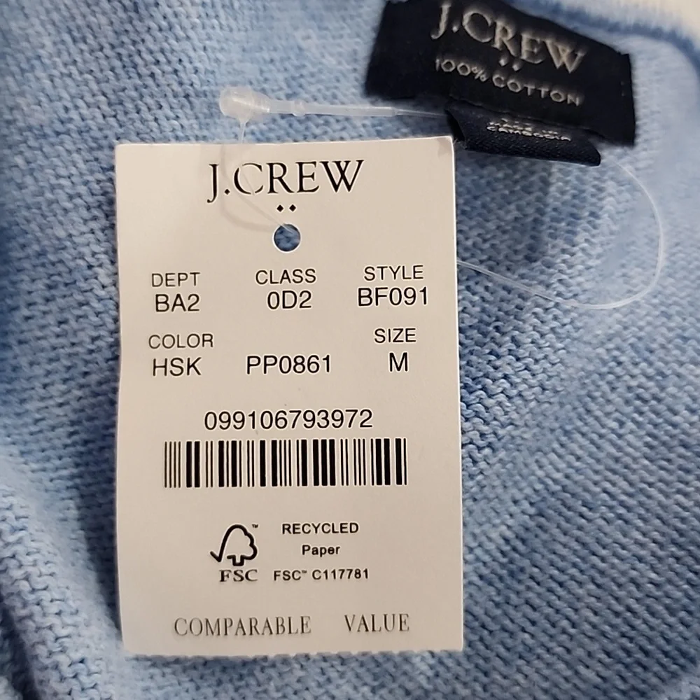 J.Crew Men's 1/4 Zipper Long Sleeve Tight Knit Sweater‎ Shirt Size M Cotton Blue